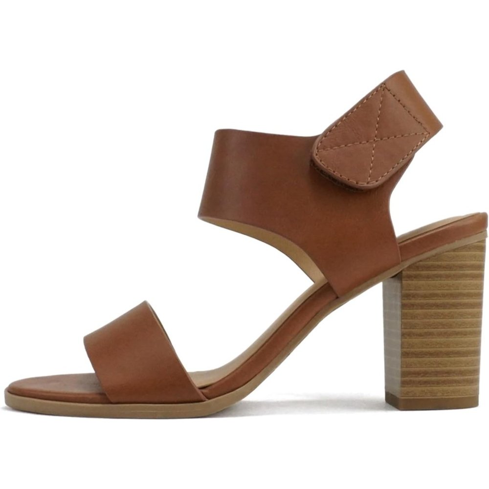 Women Open Round Toe Chunky Ankle Strap High Heel Dress Congnac Sandals